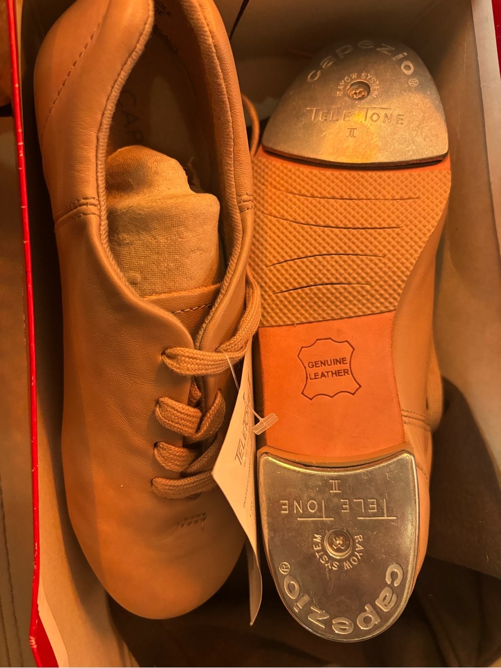 Kids Capezio Leather Tap Oxford - Tan size 4
